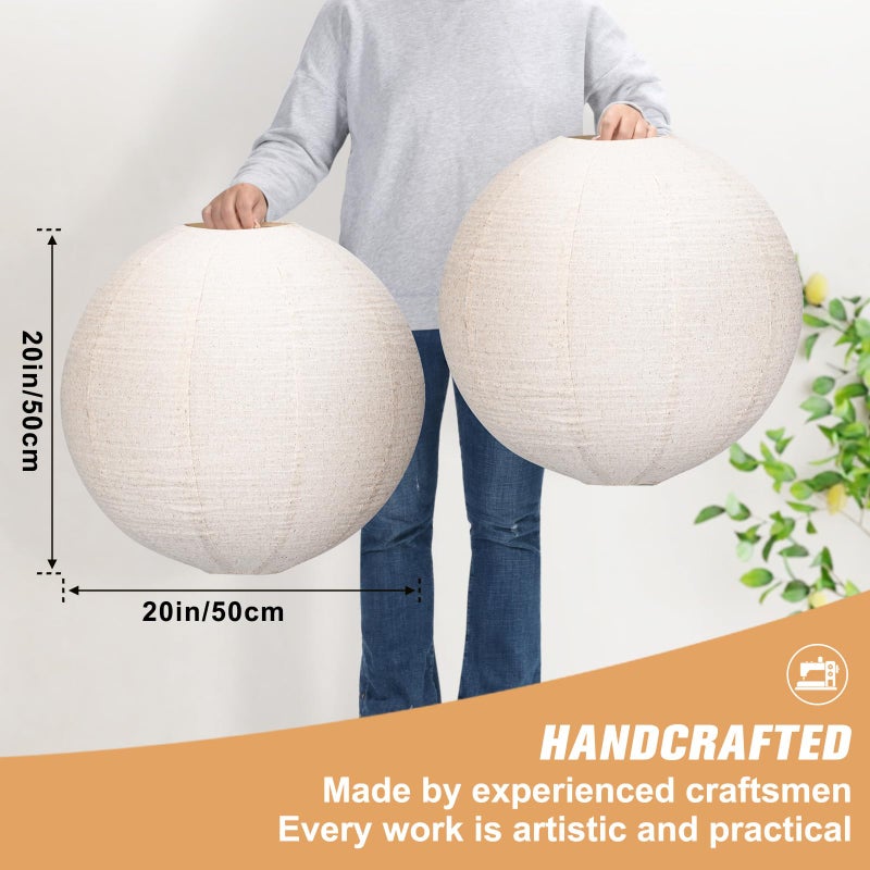 oetmilc Large Hanging Lamp shade 20INCH Round Linen Pendant Lamp shade Can replace paper lanterns Hanging Lantern Handmade Minimalist Decorations Suitable for Living room, Hallway Bedroom, and kitchen - Image 2