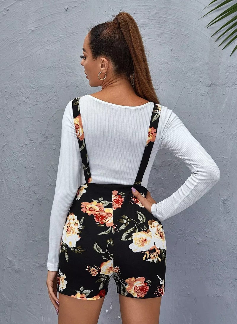 Floral Print Overall Romper  - Image 2