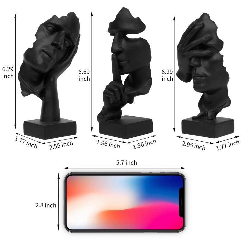 prosfalt 3 Pcs Thinker Statue, Silence is Gold Abstract Art Figurine, No Hear No See No Speak Modern Home Resin Sculptures Decorative Objects Decor for Home Office Bookshelf Desktop(Black) (A-41) - Image 5