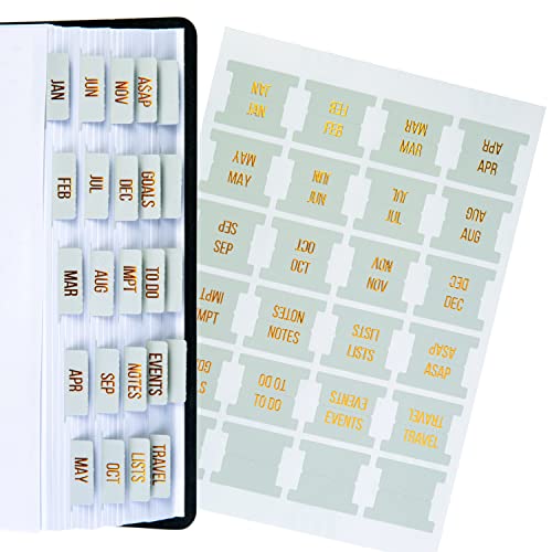 DiverseBee Gold Foil Planner Monthly Tabs, 24 Peel and Stick Laminated Tabs for Notebooks (12 Month and 4 Blank), Calendar Stickers for Planners, Dividers (Jade) - Image 1