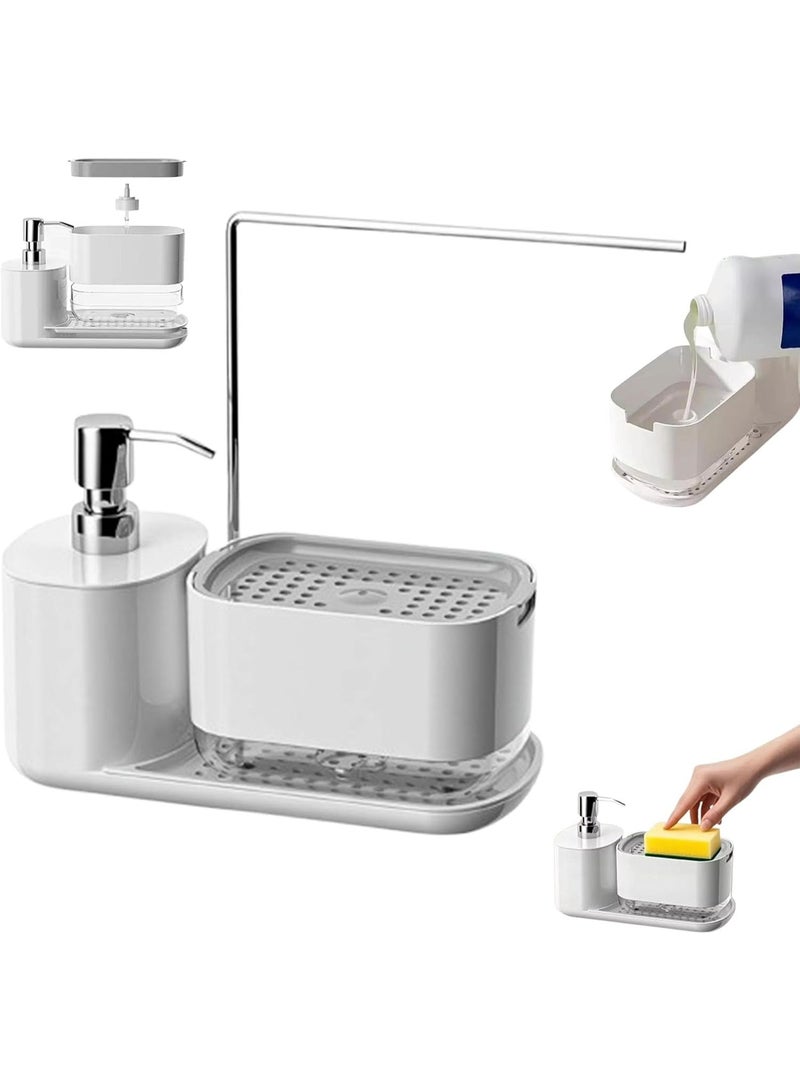 Flushrenic Kitchen Soap Dispenser Set with Tray and Sponge Holder, New Dish and Hand Soap Dispenser with Dishcloth Holder Multi Kitchen Sink Countertop Storage Organizer, Useful Kitchen Gadgets - Image 1
