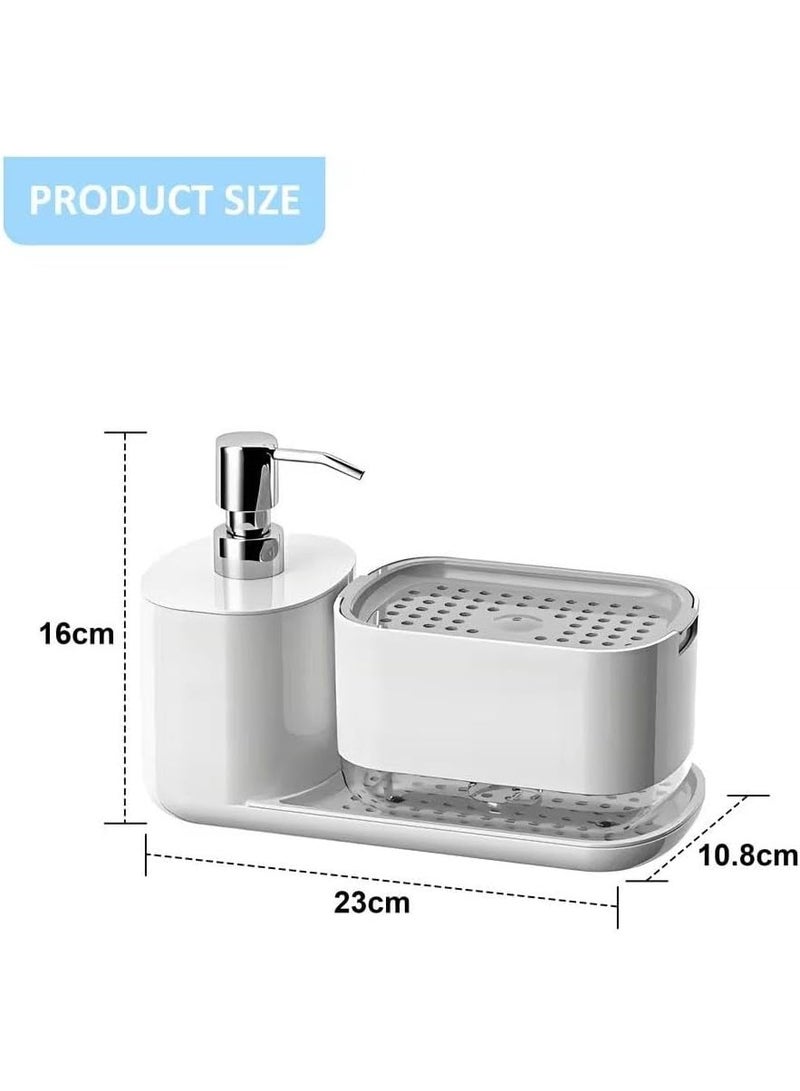 Flushrenic Kitchen Soap Dispenser Set with Tray and Sponge Holder, New Dish and Hand Soap Dispenser with Dishcloth Holder Multi Kitchen Sink Countertop Storage Organizer, Useful Kitchen Gadgets - Image 2