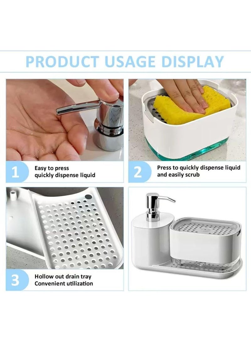 Flushrenic Kitchen Soap Dispenser Set with Tray and Sponge Holder, New Dish and Hand Soap Dispenser with Dishcloth Holder Multi Kitchen Sink Countertop Storage Organizer, Useful Kitchen Gadgets - Image 3