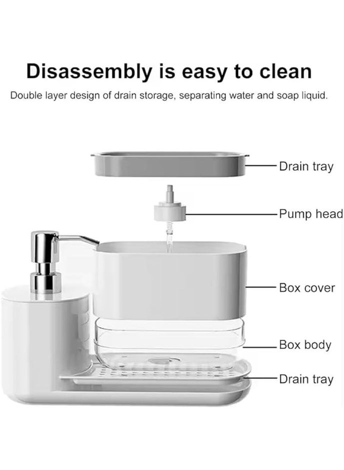 Flushrenic Kitchen Soap Dispenser Set with Tray and Sponge Holder, New Dish and Hand Soap Dispenser with Dishcloth Holder Multi Kitchen Sink Countertop Storage Organizer, Useful Kitchen Gadgets - Image 4