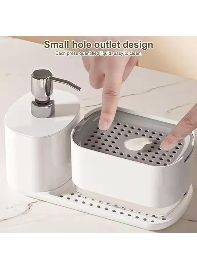 Flushrenic Kitchen Soap Dispenser Set with Tray and Sponge Holder, New Dish and Hand Soap Dispenser with Dishcloth Holder Multi Kitchen Sink Countertop Storage Organizer, Useful Kitchen Gadgets - Image 5