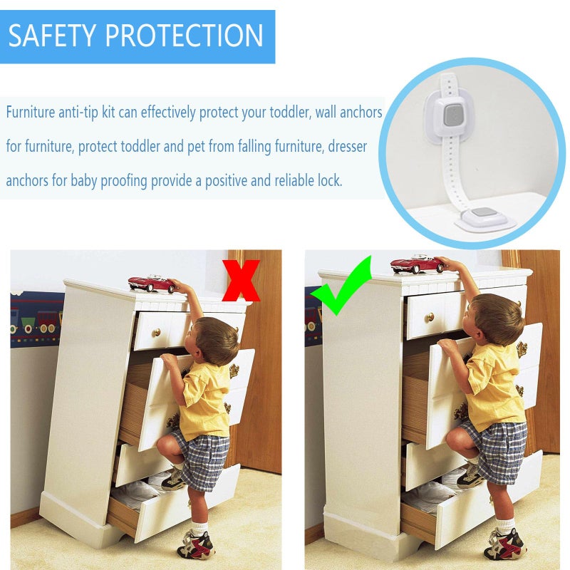 YEYA No Drill Anti Tip Furniture Adjustable Straps Wall Anchors for Baby Proofing with 3M Adhesive (Upgraded 4P) - Image 3