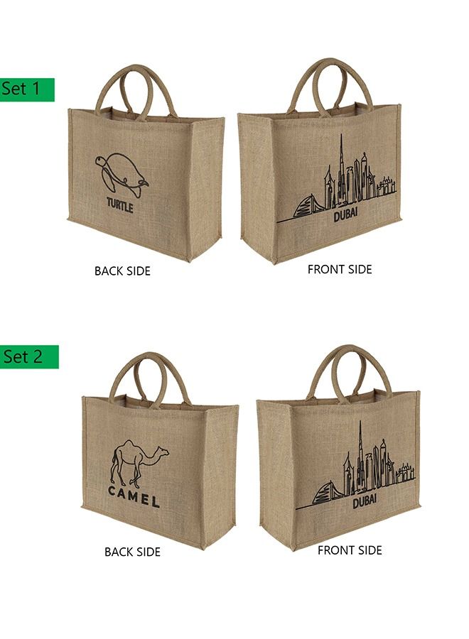 Dubai line art Print Jute Shopping Bags Waterproof Coating With Soft Handle - 2 SETS - Image 2