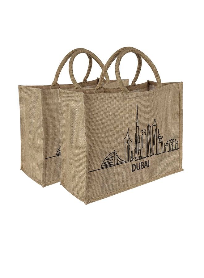 Dubai line art Print Jute Shopping Bags Waterproof Coating With Soft Handle - 2 SETS - Image 1
