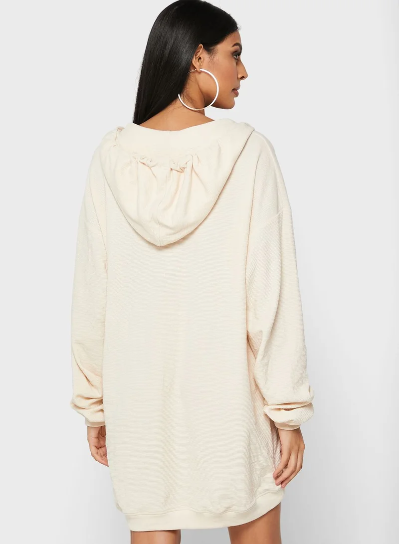 PUBLIC DESIRE Textured Waffle Wide Hoodie Dress