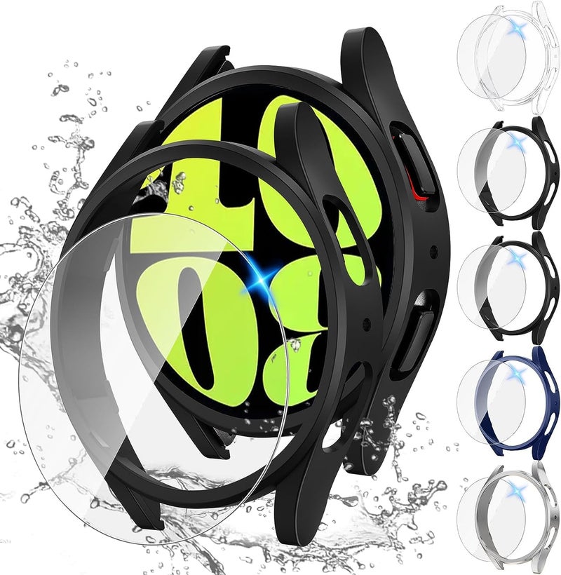 Tensea تينسيا [5+5 عبوة لحماية شاشة ساعة سامسونج جالكسي 6 44 مم، ملحقات، حافة صلبة من PC/زجاج مقسى مضاد للضباب، مجموعة غطاء الوجه، غلاف ساعة جالكسي 6 للنساء والرجال - Image 1