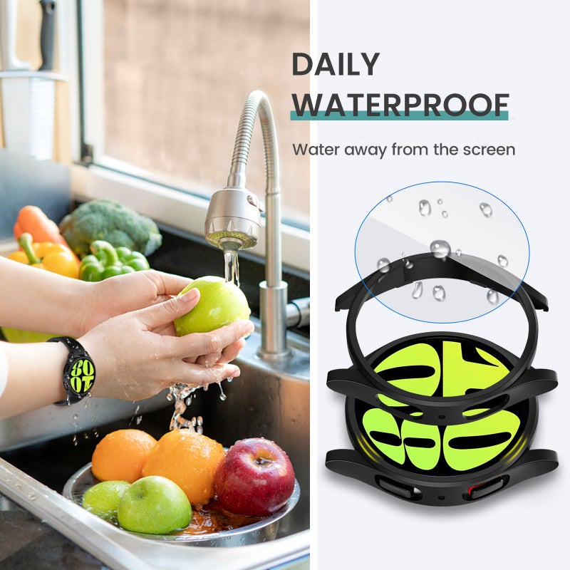 Tensea تينسيا [5+5 عبوة لحماية شاشة ساعة سامسونج جالكسي 6 44 مم، ملحقات، حافة صلبة من PC/زجاج مقسى مضاد للضباب، مجموعة غطاء الوجه، غلاف ساعة جالكسي 6 للنساء والرجال - Image 4