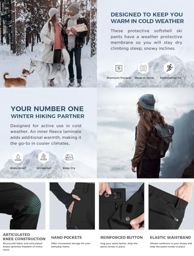 Wespornow Women's-Snow-Ski-Pants Fleece-Lined-Waterproof-Hiking-Pants Softshell Insulated Pants for Winter Outdoor Snowboard (Black, Medium) - Image 5