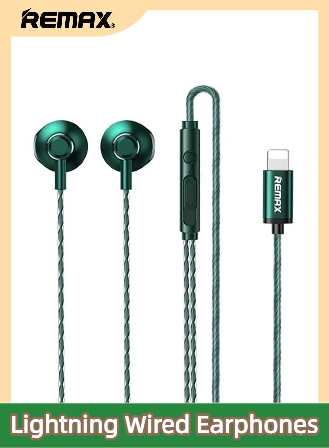 ريماكس سماعات أذن سلكية RM-711i، مزودة بموصل Lightning، تصميم داخل الأذن، ميكروفون ستيريو عالي الدقة مدمج، مناسبة للموسيقى والمكالمات والألعاب. متوافقة مع أجهزة iPhone 14/13/12/11/X/Xs/Pro/ProMax/Plus وغيرها من أجهزة Lightning. لون أخضر - Image 1