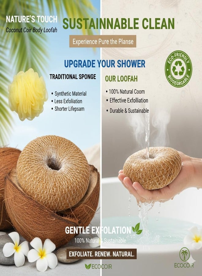 Body Scrubber for Women & Men (Pack of 5) | Handmade Coconut Scrubber for Bathing | Refreshing Bath Experience & Deep Cleaning Loofah for Bathing for Men & Women - Image 2