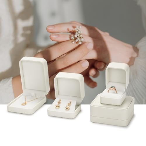 Oirlv Luxury Leather Jewelry Set Box Big Necklace Storage Case Jewelry Gift Box for Bracelet Necklace Earring Ring(Creamy-white) - Image 2