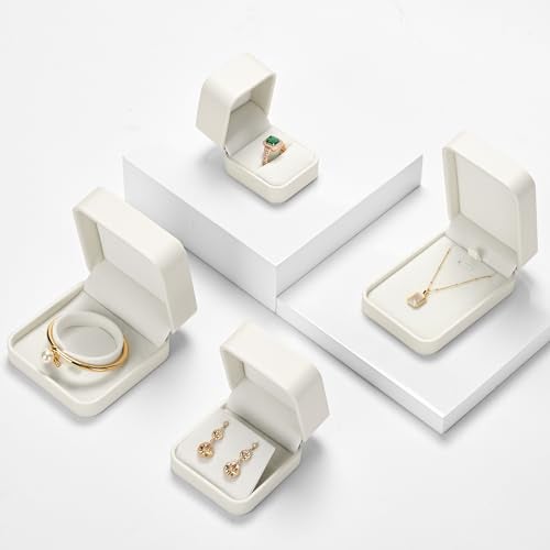 Oirlv Luxury Leather Jewelry Set Box Big Necklace Storage Case Jewelry Gift Box for Bracelet Necklace Earring Ring(Creamy-white) - Image 3