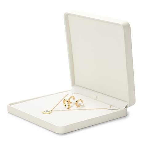 Oirlv Luxury Leather Jewelry Set Box Big Necklace Storage Case Jewelry Gift Box for Bracelet Necklace Earring Ring(Creamy-white) - Image 1