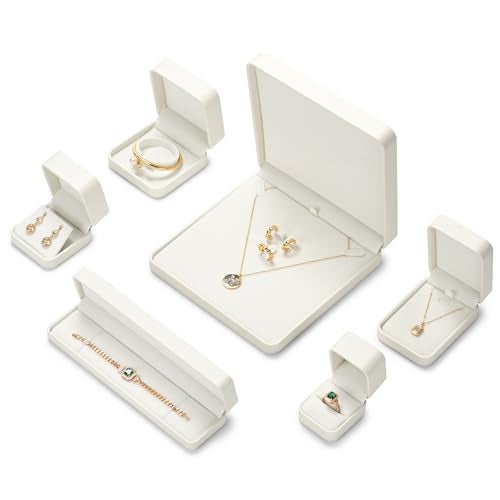 Oirlv Luxury Leather Jewelry Set Box Big Necklace Storage Case Jewelry Gift Box for Bracelet Necklace Earring Ring(Creamy-white) - Image 5