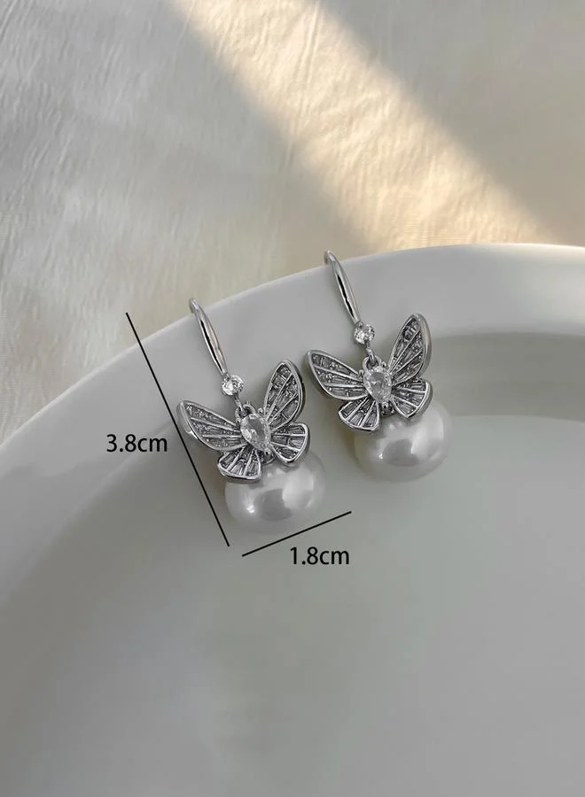 Take Two Embellished Butterfly Decor Faux Pearl Earrings
