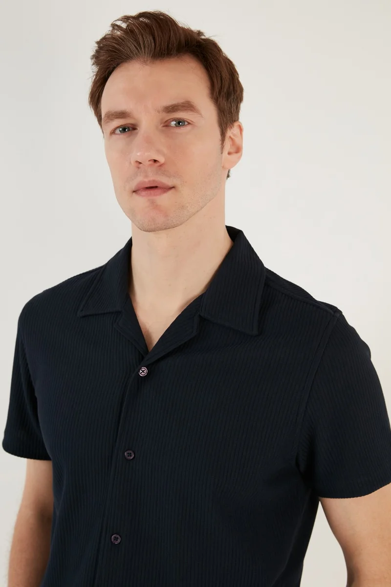 Buratti Cotton Blended Open Collar Short Sleeve Regular Fit Shirt Men's Shirt CF24S115882
