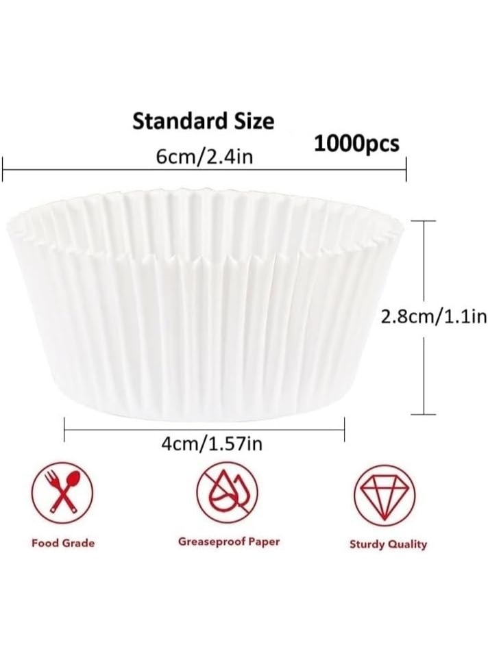 Cupcake Liners Disposable Greaseproof Odorless Paper Baking Cups White Food Grade Non-Stick Wrappers 1000 Pieces (6x2.8cm - Medium) - Image 3