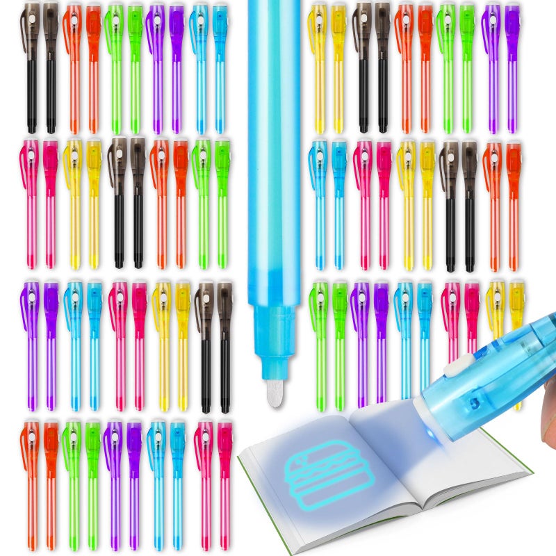 Daemson 70PCS Invisible Ink Pens with UV Light â€“ 7 Colors Spy Pens for Secret Messages â€“ Fun Party Favors, Halloween, Christmas, Stocking Stuffers, Treasure Hunt, Classroom & Birthday Gifts - Image 1