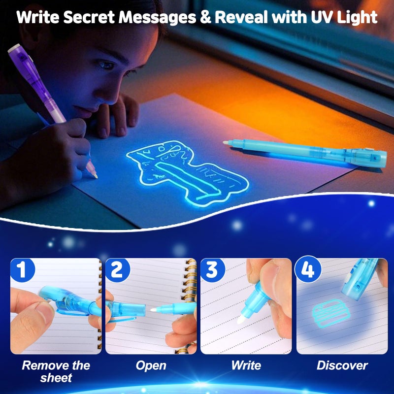 Daemson 70PCS Invisible Ink Pens with UV Light â€“ 7 Colors Spy Pens for Secret Messages â€“ Fun Party Favors, Halloween, Christmas, Stocking Stuffers, Treasure Hunt, Classroom & Birthday Gifts - Image 2