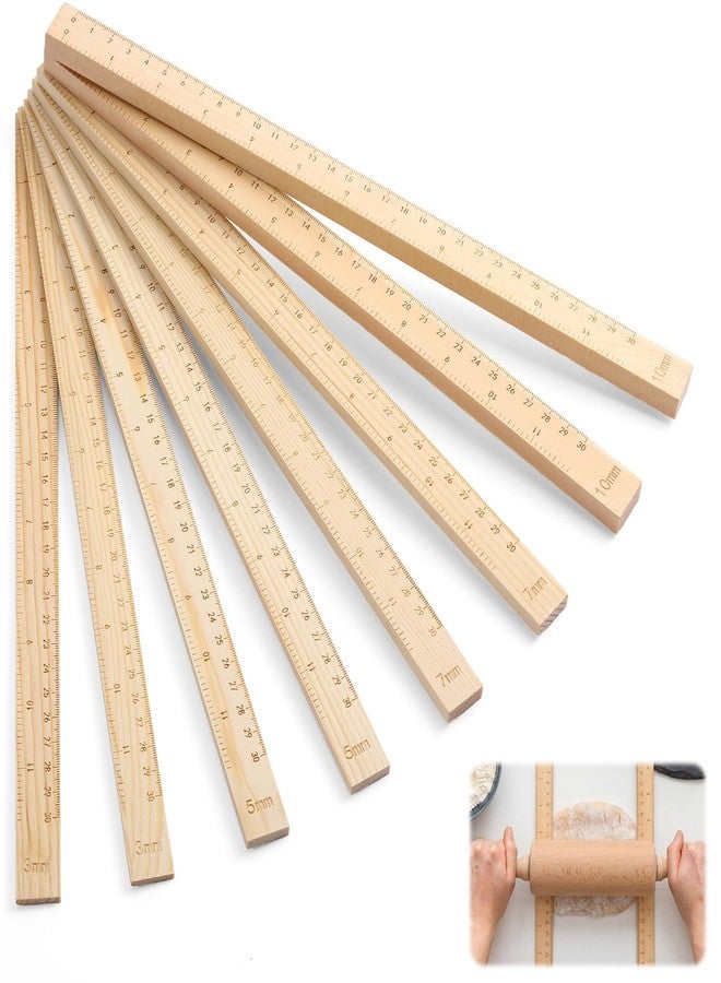SiliFine 8 Pcs 13.4 Inch Rolling Pin Guides Clay Slab Roller with Scale Wooden Slab Roller Strips Polymer Clay Tools Bulk for DIY Handmade Crafts Handmade Art Supplies - Image 1