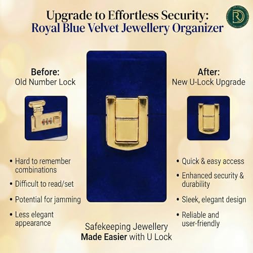 DigiRake Jewellery Box For Women with Lock - Jewellery Organisers Box | 12x8 Inch Jewellery Storage for Gold, Rings, Necklaces & Earrings (Blue) (Blue) - Image 2