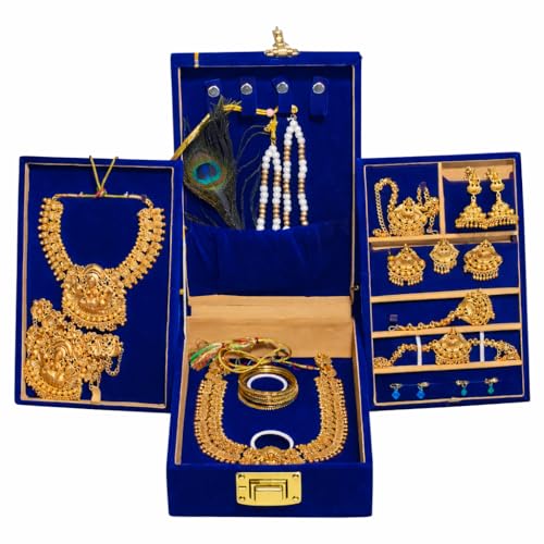 DigiRake Jewellery Box For Women with Lock - Jewellery Organisers Box | 12x8 Inch Jewellery Storage for Gold, Rings, Necklaces & Earrings (Blue) (Blue) - Image 1