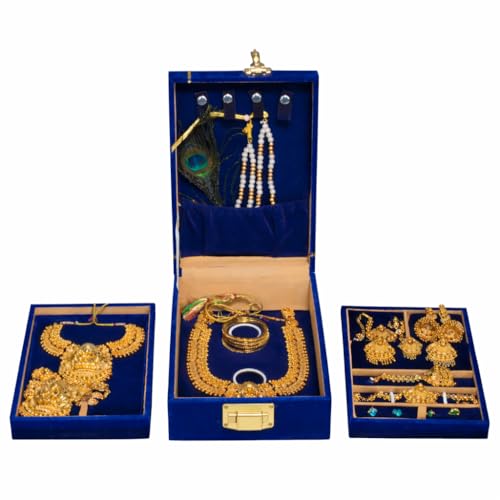 DigiRake Jewellery Box For Women with Lock - Jewellery Organisers Box | 12x8 Inch Jewellery Storage for Gold, Rings, Necklaces & Earrings (Blue) (Blue) - Image 3
