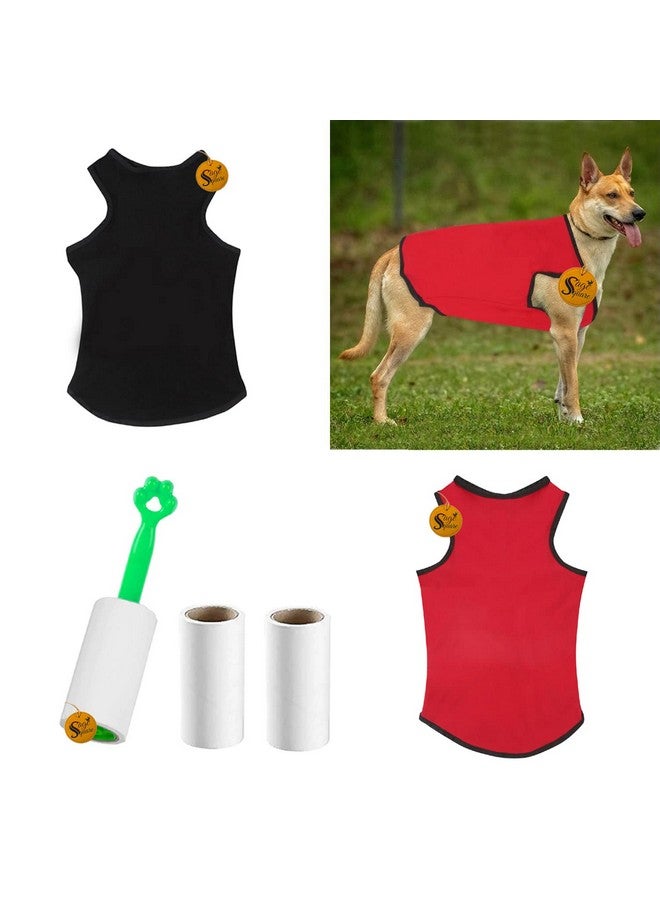 Sage Square Set Of 2 Dog T-Shirt With Lint Roller (Combo),Comfort Cotton Dog T-Shirt, Sleeveless Vest For Dog Clothes, (Black + Red) (Small - 14Inch) - Image 2