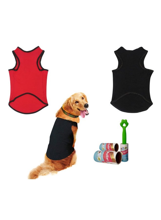 Sage Square Set Of 2 Dog T-Shirt With Lint Roller (Combo),Comfort Cotton Dog T-Shirt, Sleeveless Vest For Dog Clothes, (Black + Red) (Small - 14Inch) - Image 1