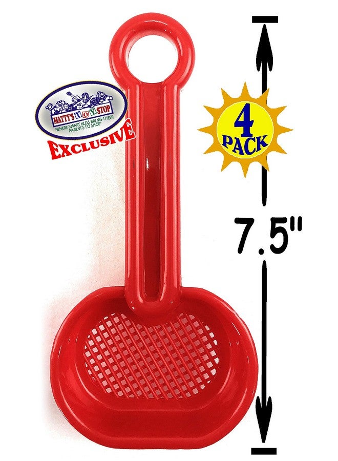 Matty's Toy Stop 7.5" Plastic Sand Sifter Shovels For Kids (Red Blue Green & Yellow) Complete Gift Set Party Bundle 4 Pack - Image 5