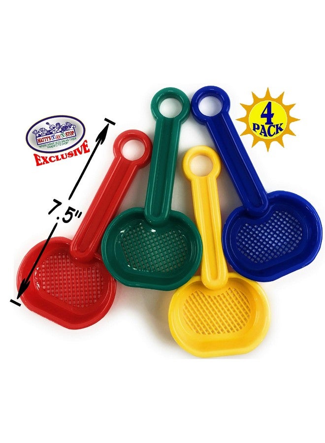 Matty's Toy Stop 7.5" Plastic Sand Sifter Shovels For Kids (Red Blue Green & Yellow) Complete Gift Set Party Bundle 4 Pack - Image 3