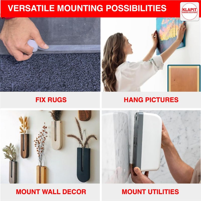 كلابيت سوبر تيب - جريبزيلا، شريط نانو مزدوج الجوانب شديد التحمل، بطول متر واحد، وزن 60 رطل/27 كجم، لاصق قوي للتثبيت على الحائط والسجاد والأعمال اليدوية، خالٍ من البقايا ومقاوم للماء (عبوة من قطعة واحدة) - Image 4