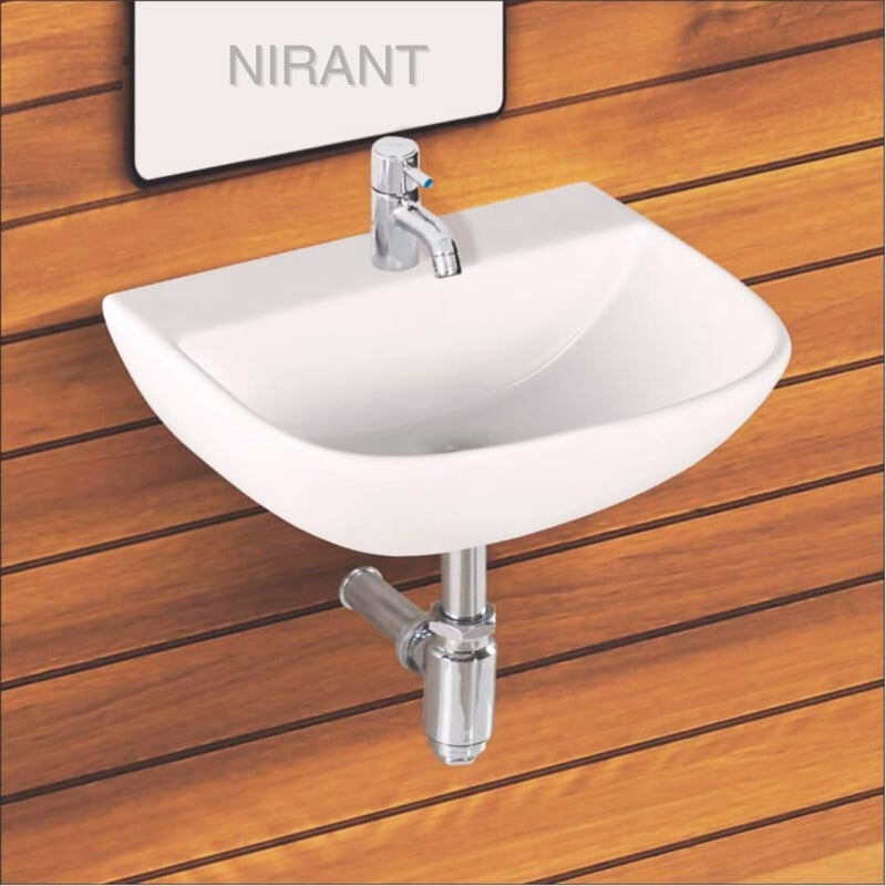 NIRANT حوض غسيل سيراميك نيرانت مثبت على الحائط بتشطيب لامع أبيض - Image 3