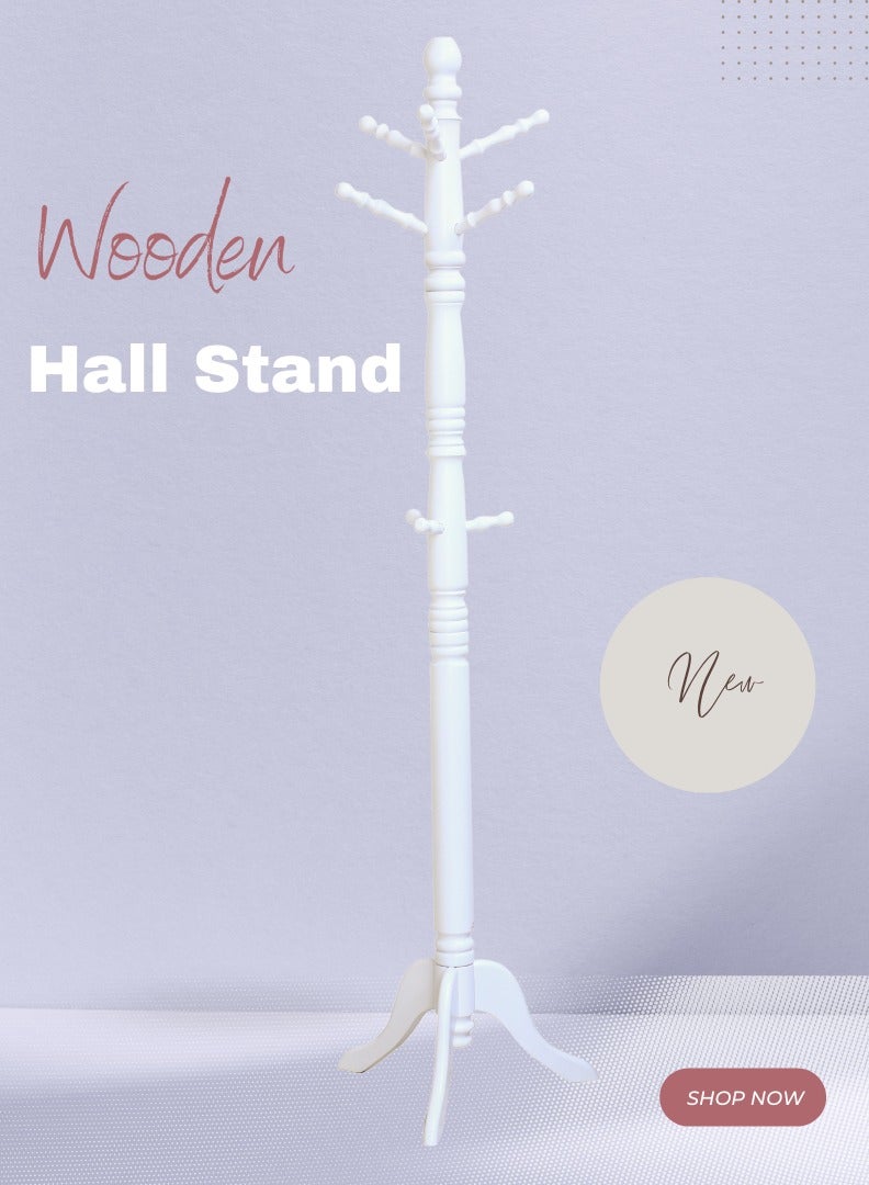 اي اف تي رف معطف خشبي قائم بذاته، مدخل، حامل معطف مع 9 خطافات وقاعدة ثابتة ثلاثية الأرجل، شماعة معطف شجرة معطف خشبي مطاطي لمدخل قاعة المكتب المنزلي، يستخدم في مكتب غرفة النوم وغرفة المعيشة لتعليق الملابس والقبعات والحقائب (أبيض) عرفان - Image 4