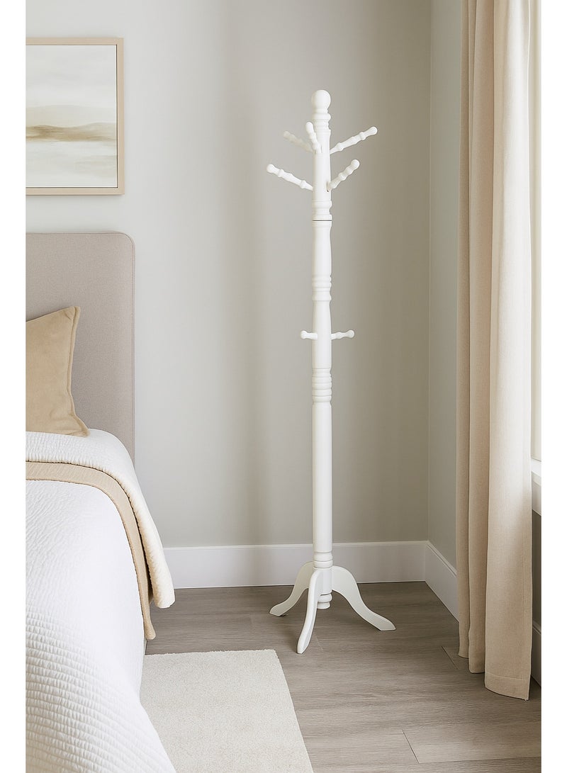 اي اف تي رف معطف خشبي قائم بذاته، مدخل، حامل معطف مع 9 خطافات وقاعدة ثابتة ثلاثية الأرجل، شماعة معطف شجرة معطف خشبي مطاطي لمدخل قاعة المكتب المنزلي، يستخدم في مكتب غرفة النوم وغرفة المعيشة لتعليق الملابس والقبعات والحقائب (أبيض) عرفان - Image 2