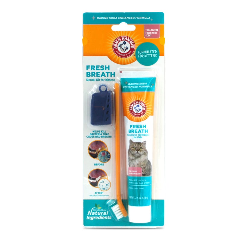 Arm and Hammer Fresh Breath Dental Kit for Kittens Cat Toothbrush and Toothpaste with Baking Soda Cat Oral Care Cat Dental Kit for Kittens in Tuna Flavor & Fresh Mint Scent for Cat Teeth Cleaning - Image 1
