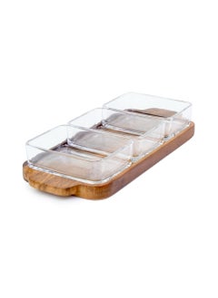 BILLI 3 Glass Bowls And Wooden Tray Set  - Image 1