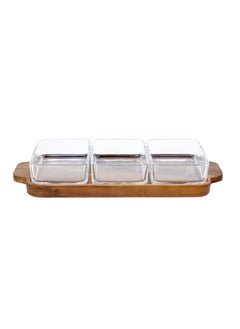 BILLI 3 Glass Bowls And Wooden Tray Set  - Image 2