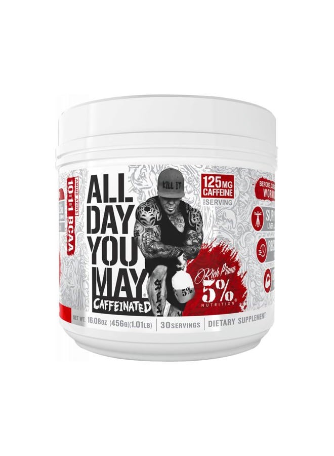5% Nutrition Rich Piana AllDayYouMay Caffeinated BCAA Energy Powder | Premium Pre Workout Amino Energy & Electrolytes | Hydration, Endurance & Recovery | 16.08 oz, 25 Servings (Fruit Punch) - Image 1
