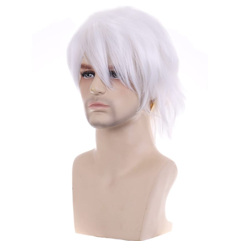 RightOn 12 Inches White Wig Short Wig White Cosplay Wig for Costume Party and Dress Up Short Wig for Men and Women Halloween Wigs with Wig Cap