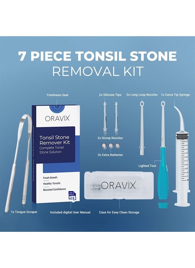 ORAVIX - Tonsil Stone Removal Kit - Tonsil Stone Remover - Tonsillolith Remover Tool - Tonsil Cleaner - Fight Bad Breath - Tonsil Stone Removal Tool - Oral Irrigator - Tongue Scraper - 7 Pieces - Image 1