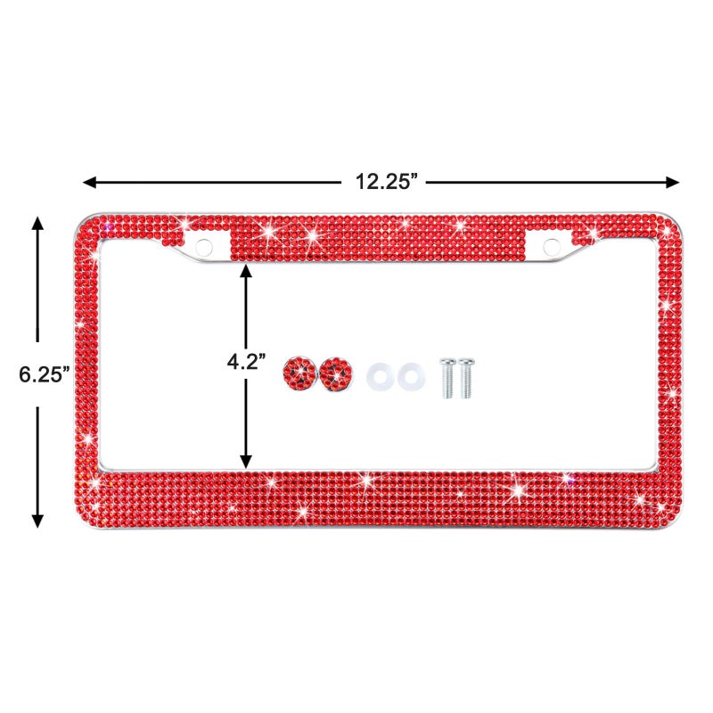 TZARROT Red Bling Rhinestone License Plate Frames for Women, Metal Rust-Proof License Plate Cover Bling Car Accessories for Women Girls - Image 4