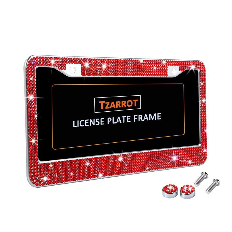 TZARROT Red Bling Rhinestone License Plate Frames for Women, Metal Rust-Proof License Plate Cover Bling Car Accessories for Women Girls - Image 3