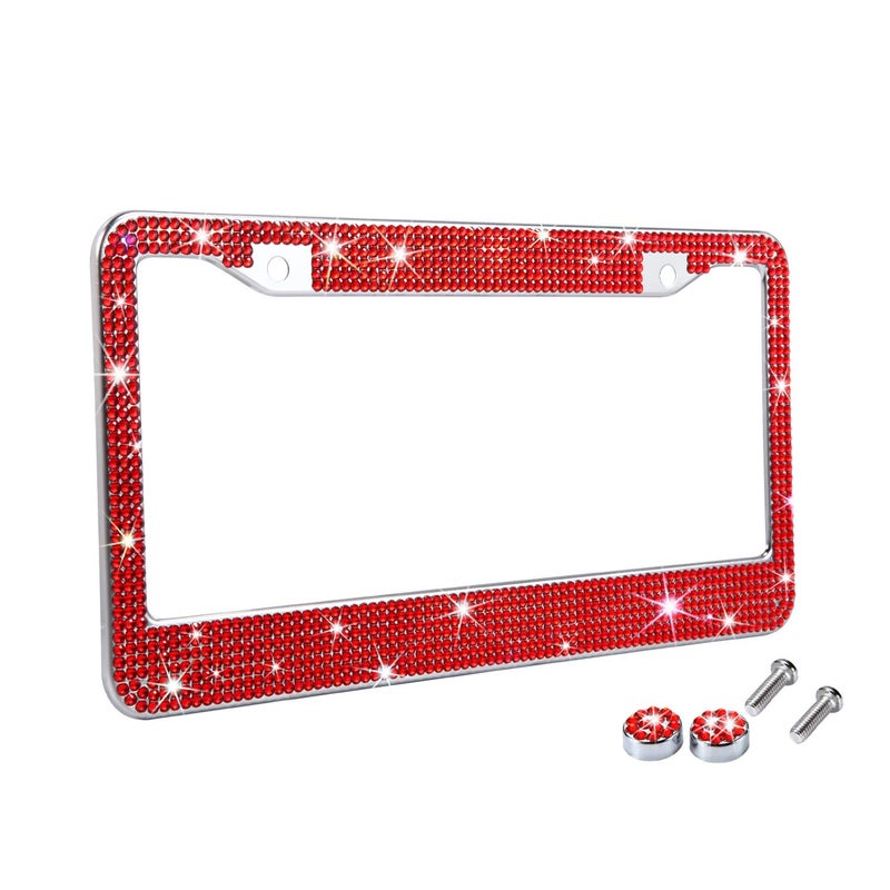 TZARROT Red Bling Rhinestone License Plate Frames for Women, Metal Rust-Proof License Plate Cover Bling Car Accessories for Women Girls - Image 1