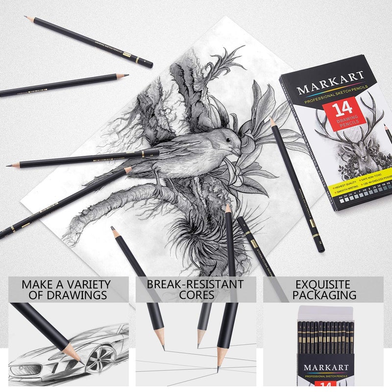 MARKART Professional Drawing Sketching Pencil Set - 14 Pieces,Graphite,(12B - 4H), Ideal for Drawing Art, Sketching, Shading, Artist Pencils for Beginners & Pro Artists - Image 4