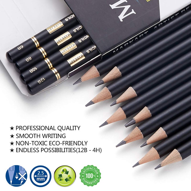 MARKART Professional Drawing Sketching Pencil Set - 14 Pieces,Graphite,(12B - 4H), Ideal for Drawing Art, Sketching, Shading, Artist Pencils for Beginners & Pro Artists - Image 3